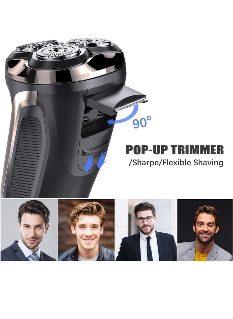 Wet Dry USB Rechargeable Cordless Shaving Machine 3D Rotary Shaver, Electric Razor for Men Waterproof with Pop-up Beard Trimmer, Lcd Display, Travel Lock