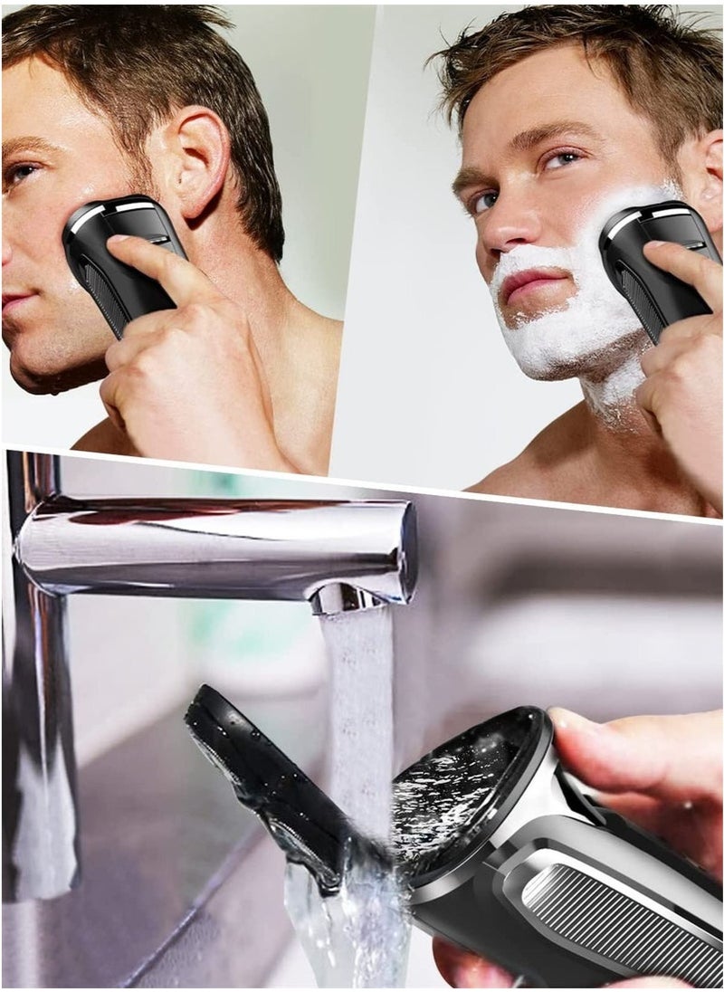Wet Dry USB Rechargeable Cordless Shaving Machine 3D Rotary Shaver, Electric Razor for Men Waterproof with Pop-up Beard Trimmer, Lcd Display, Travel Lock