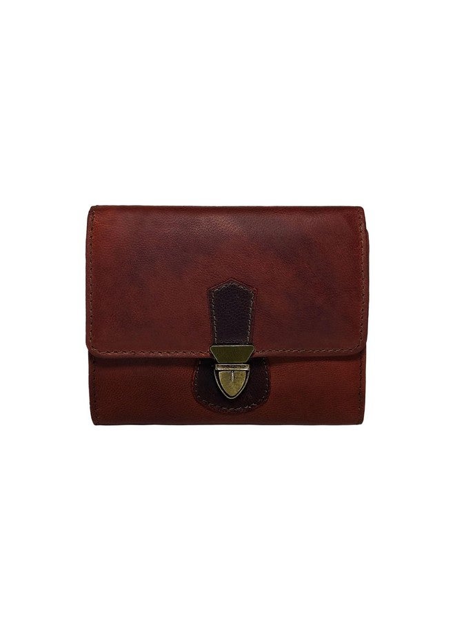 MANDAVA Top Grain Genuine Leather Wallet for Women, Slim Trifold RFID Blocking Ladies Purse with Push Lock - Image 1
