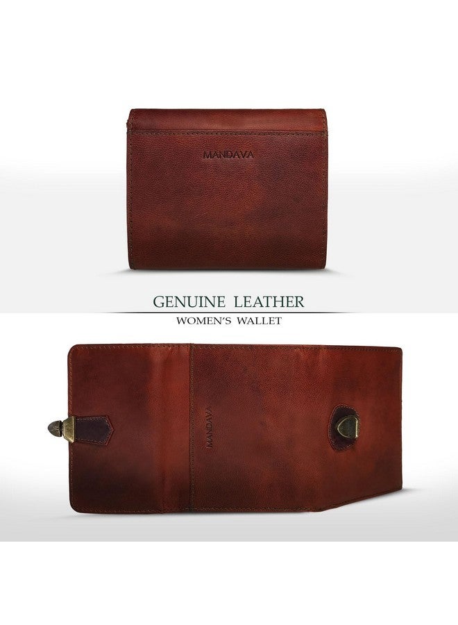 MANDAVA Top Grain Genuine Leather Wallet for Women, Slim Trifold RFID Blocking Ladies Purse with Push Lock - Image 2