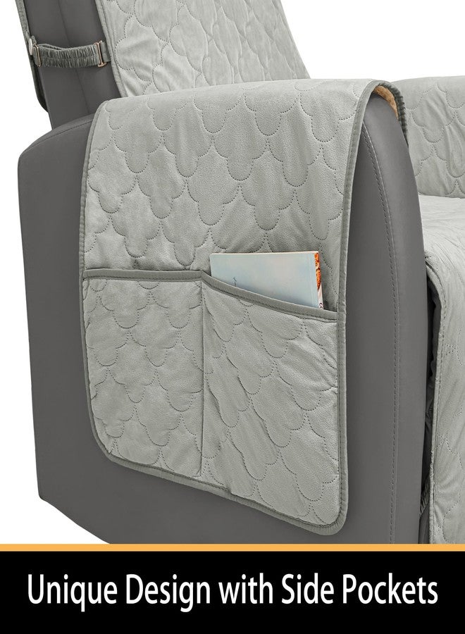 CHHKON أغطية كراسي استرخاء مخملية من CHHKON، أغطية مقاومة للماء، مناسبة لغرفة المعيشة، قاعدة مانعة للانزلاق، واقي للأثاث مع أحزمة مطاطية قابلة للتعديل (رمادي، 23 بوصة). - Image 5