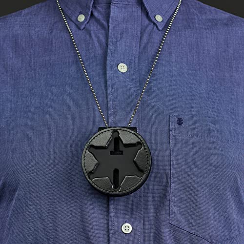 Perfect Fit Shield Wallets Perfect Fit Badge Holder 6 Point Star NY County Sheriff Badge Belt Clip and Neck Chain Black Leather (Cutout 46) - Image 2