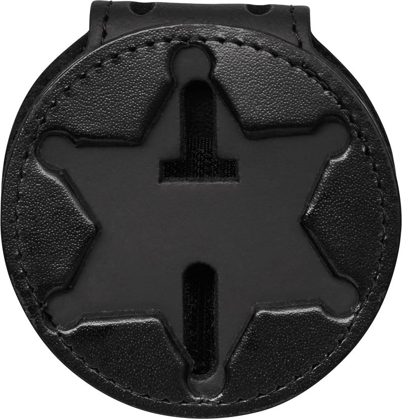 Perfect Fit Shield Wallets Perfect Fit Badge Holder 6 Point Star NY County Sheriff Badge Belt Clip and Neck Chain Black Leather (Cutout 46) - Image 1