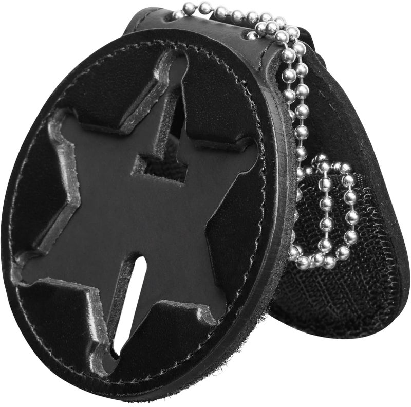 Perfect Fit Shield Wallets Perfect Fit Badge Holder 6 Point Star NY County Sheriff Badge Belt Clip and Neck Chain Black Leather (Cutout 46) - Image 3