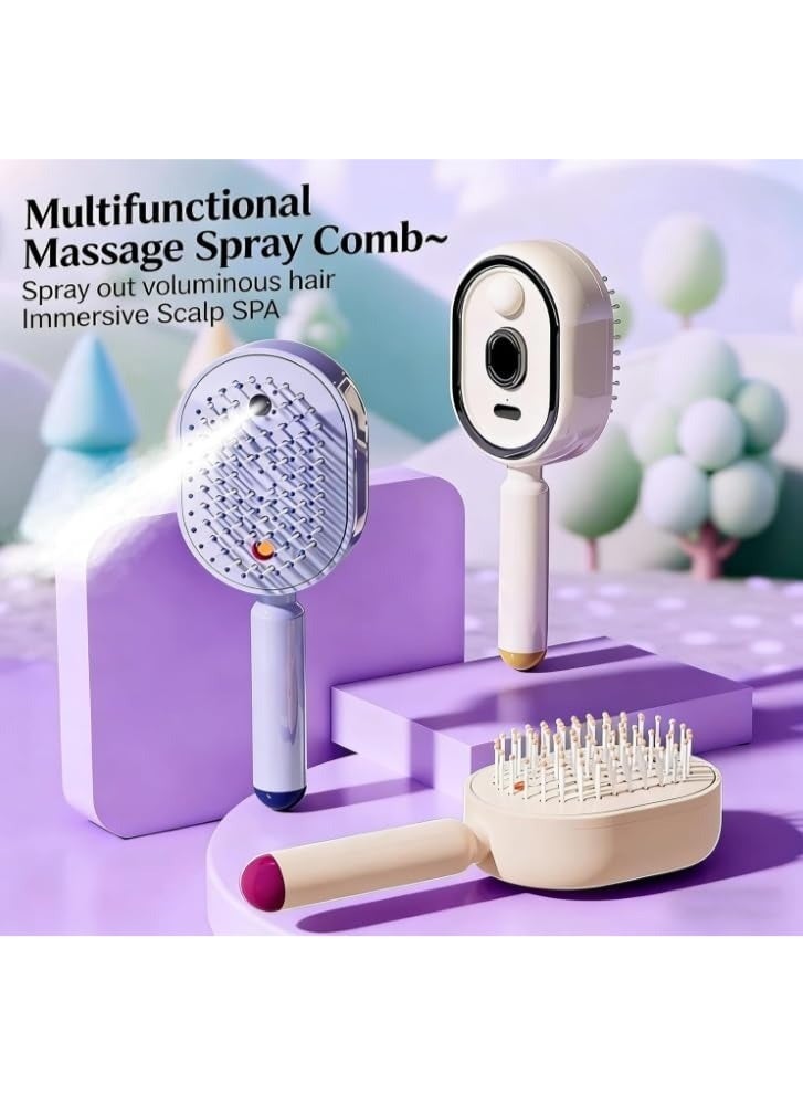 Electric Spray Air Cushion Massage Comb,Self-Cleaning Anti-Tangle Steam Massage Comb,Soft Round Teeth Massage Scalp with Built-In Water Spray,Anti-Static Volumizing Hairbrush - Image 2
