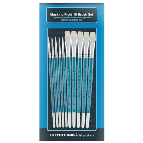 Creative Mark Masking Fluid Paint Brushes (Set of 10) - Watercolor Brushes Contains Synthetic Hair w/Short Wood Handles - Image 1