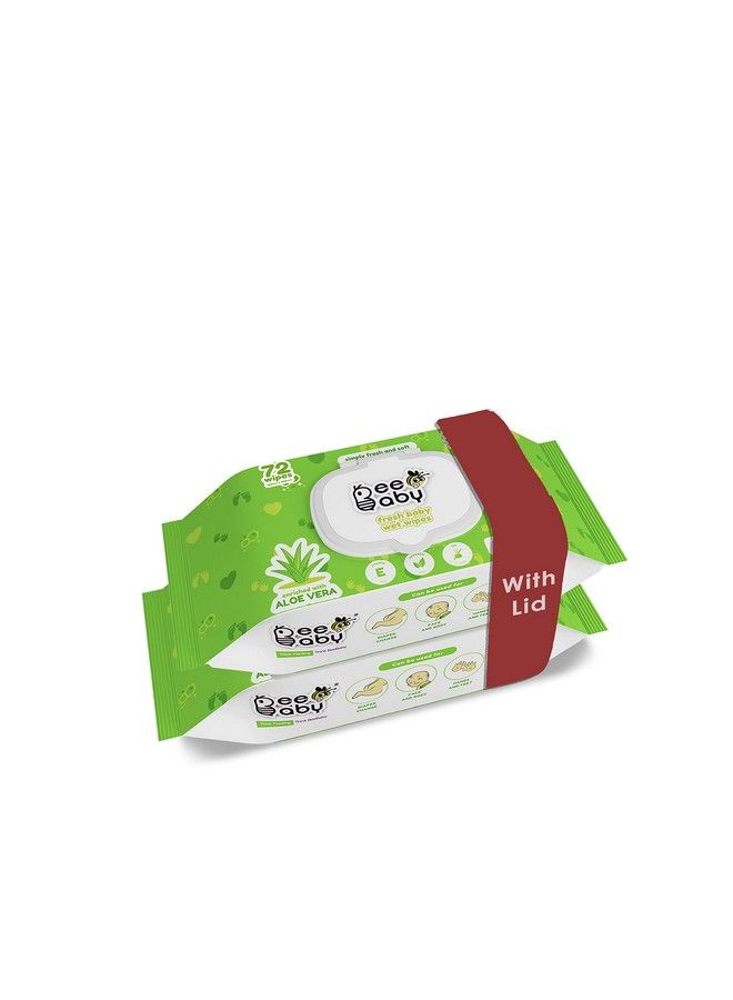 Beebaby Fresh Baby Wet Wipes With Plastic Lid Contains Aloe Vera Vitamin E & Anti Bacterial Ingredients. Ideal For Cleaning & Moisturising Newborn. 2 Pack Of 72 Wipes - Image 1