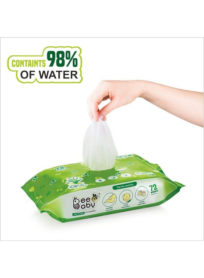 Beebaby Fresh Baby Wet Wipes With Plastic Lid Contains Aloe Vera Vitamin E & Anti Bacterial Ingredients. Ideal For Cleaning & Moisturising Newborn. 2 Pack Of 72 Wipes - Image 4