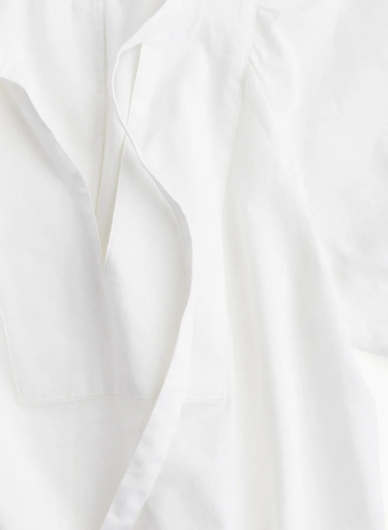 H&M Linen-Blend Tie-Neck Blouse