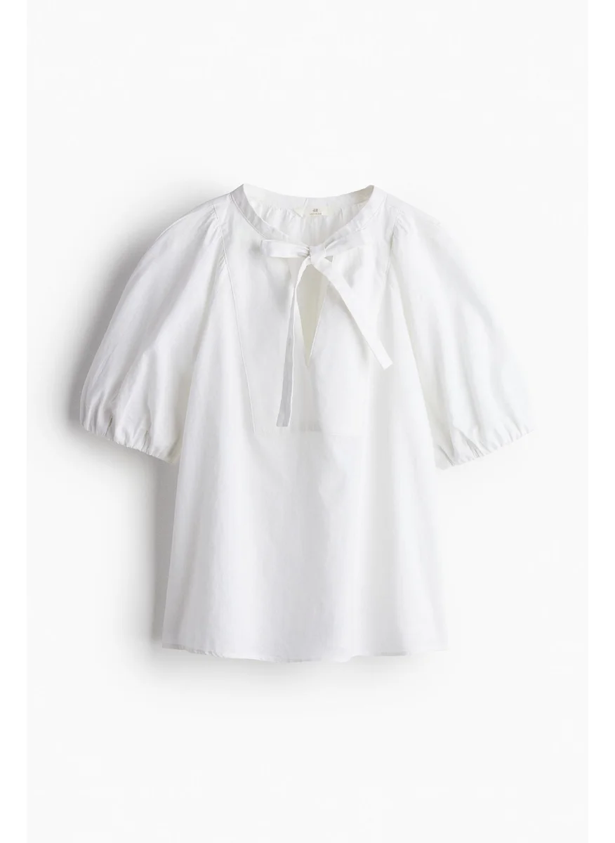 اتش اند ام Linen-Blend Tie-Neck Blouse