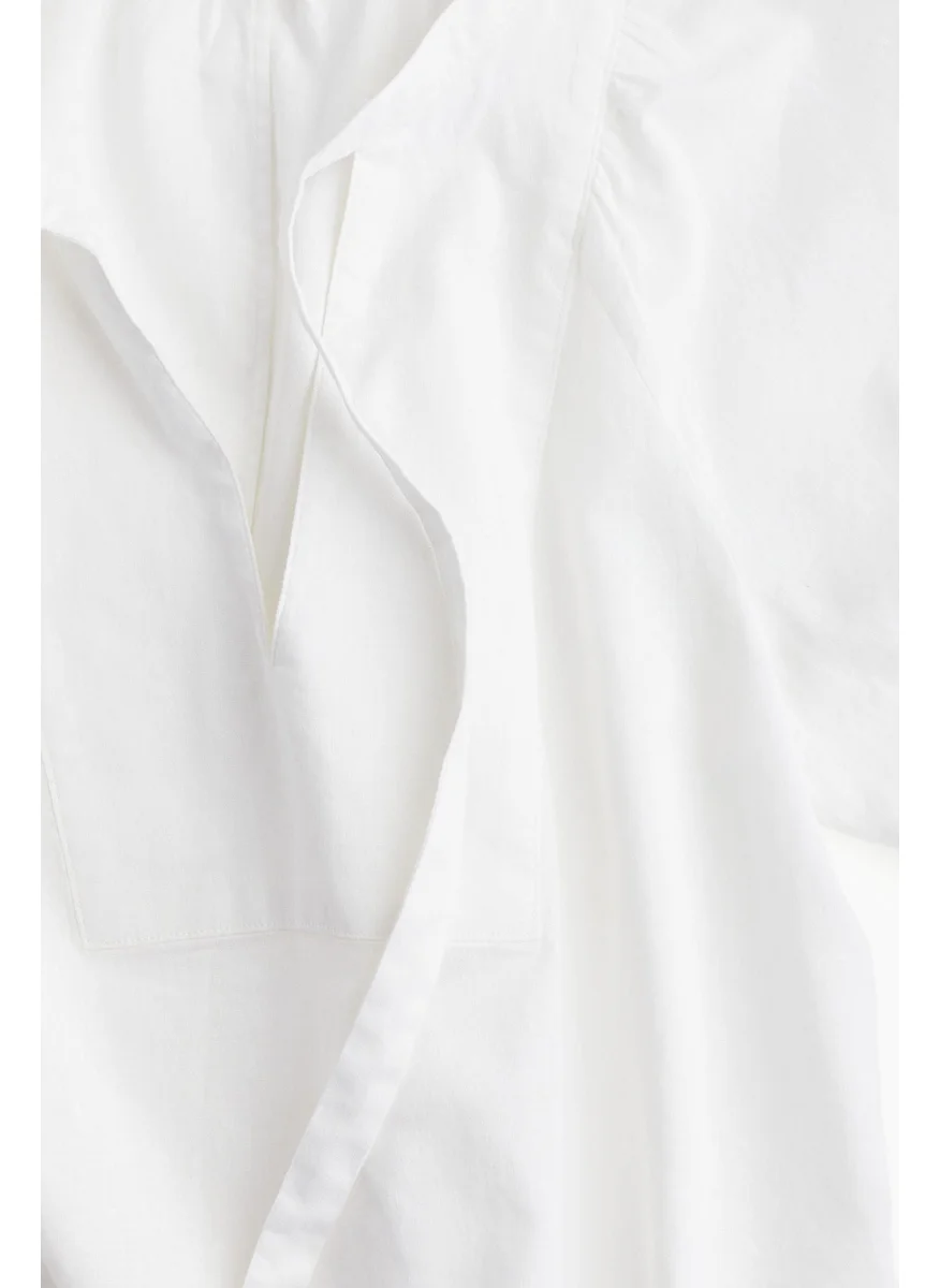 H&M Linen-Blend Tie-Neck Blouse