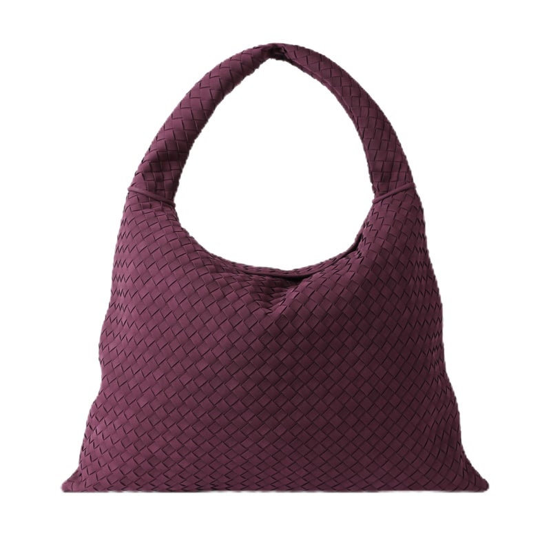 YLYYHH Vegan Leather Woven Tote Bag, Vintage Suede Hobo Bag, Suede Woven Purse, Large Leather Shoulder Bag Braided Handbag (Burgundy-Large) - Image 1