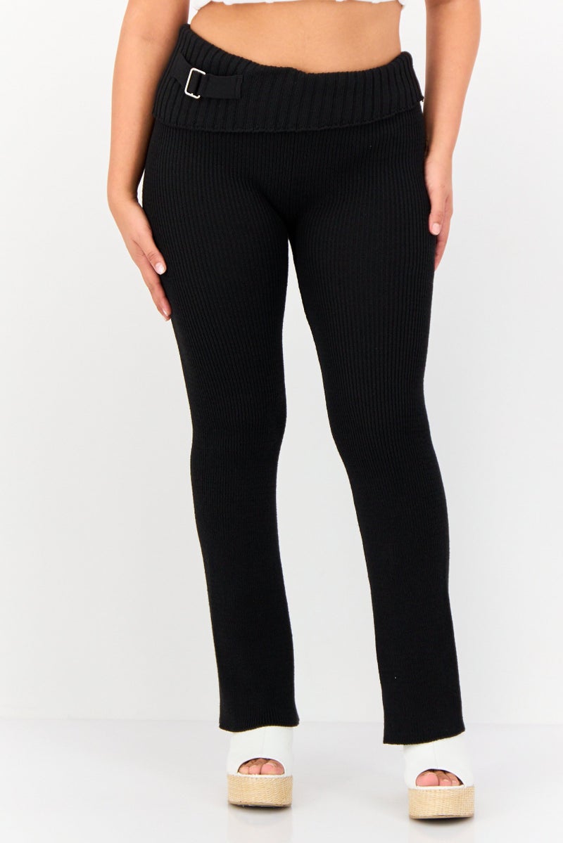 Don't Call Me Jennyfer Women Regular Fit Knitted Wide Leg Pants, Black - Image 1