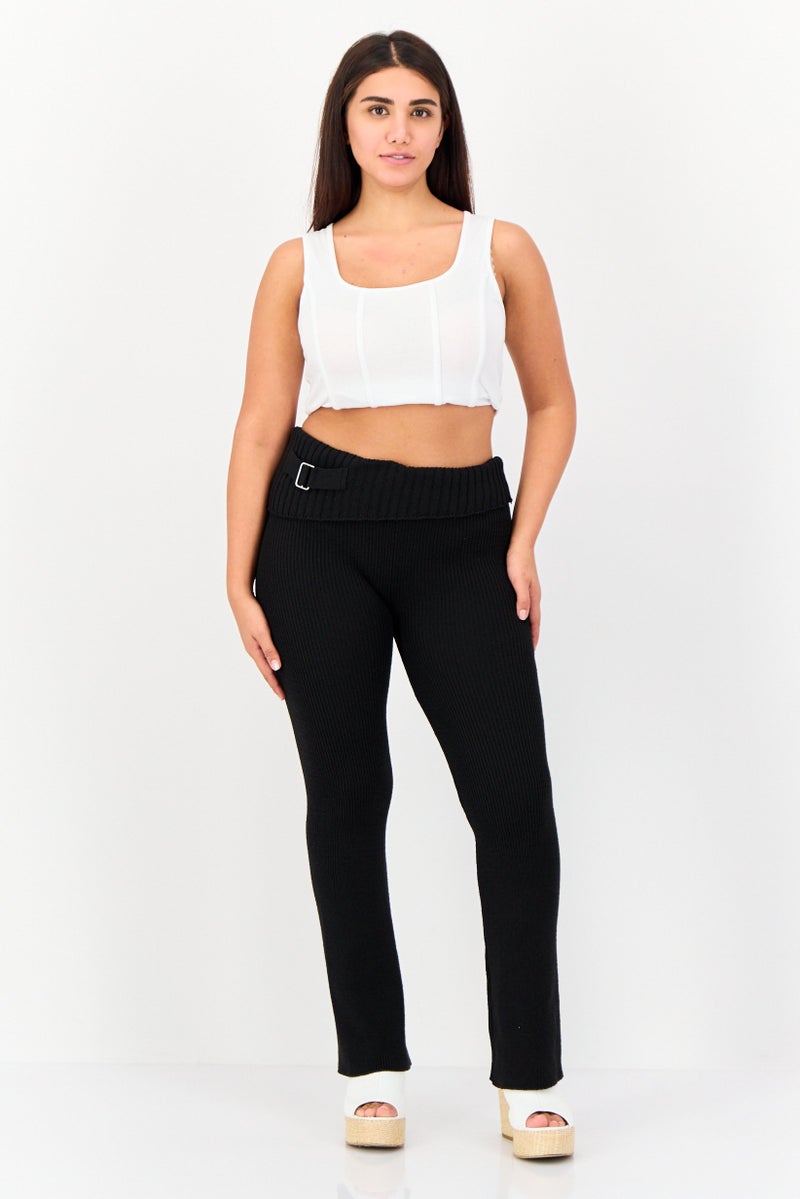 Don't Call Me Jennyfer Women Regular Fit Knitted Wide Leg Pants, Black - Image 4