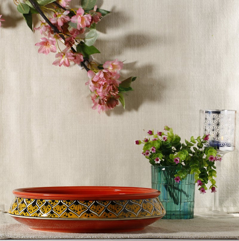 Caffeine Ceramic Handmade Orange Morocco Decorative Bowl 8 inch (Set of 2) - Image 4