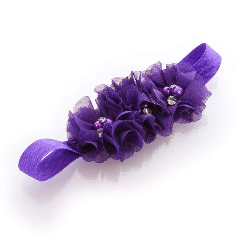 My Lello Girls Flower Headbands Toddler Fabric Beaded Trio Stretchy Elastic Pair (Purple/Lavender) - Image 4