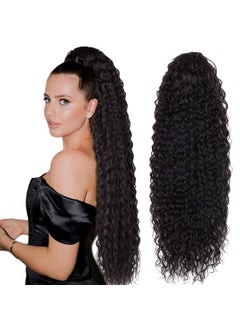 FASHION LINE Long Curly Drawstring Ponytail 30”Synthetic Clip In Ponytail Extensions Brown Color for Women Afro Curly Corn Wave Clip on Ponytail (#4) 