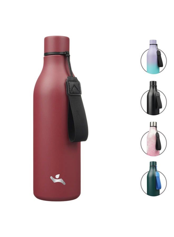 Konokyo Insulated Water Bottle with Strap,25 oz Double Wall Stainless Steel Vacuum Bottles Metal Water Flask,Brick Red - Image 1