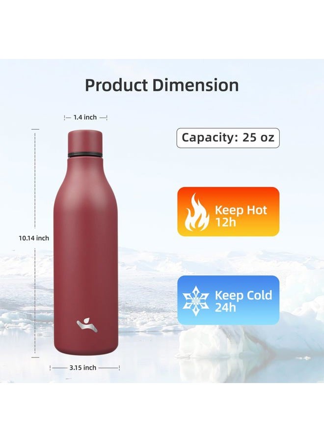 Konokyo Insulated Water Bottle with Strap,25 oz Double Wall Stainless Steel Vacuum Bottles Metal Water Flask,Brick Red - Image 2