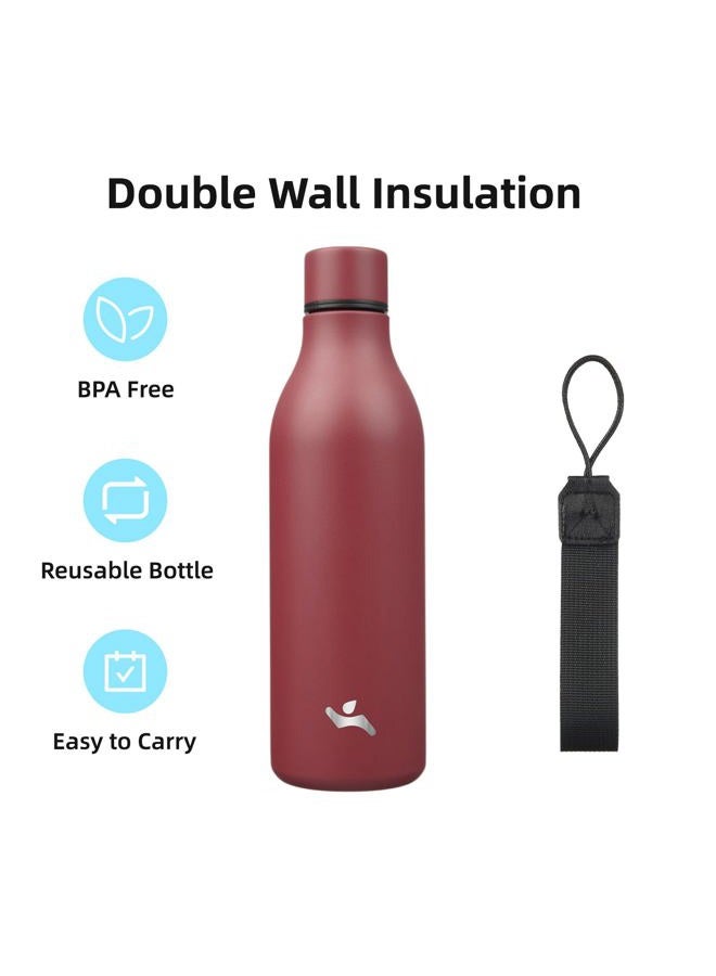 Konokyo Insulated Water Bottle with Strap,25 oz Double Wall Stainless Steel Vacuum Bottles Metal Water Flask,Brick Red - Image 3