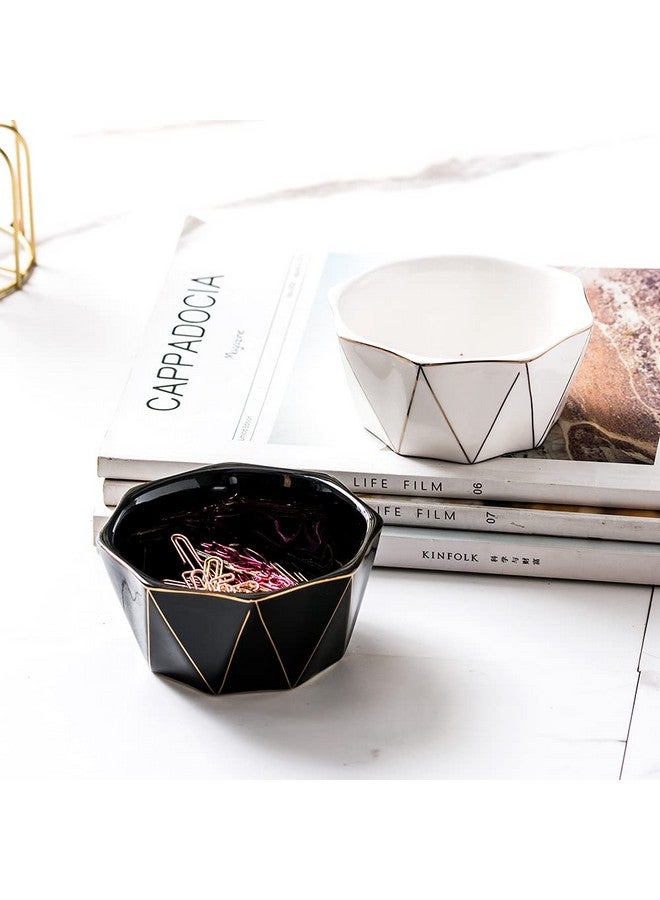 YOSCO Paper Clip Holder With Gold Line Geometric Ceramic Paper Clip Dispenser For Desk Cute Paper Clip Organizer Office Binder Clip Holder (White) - Image 3