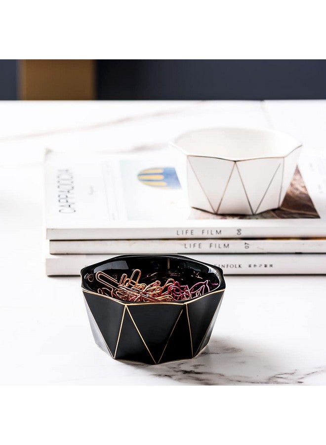 YOSCO Paper Clip Holder With Gold Line Geometric Ceramic Paper Clip Dispenser For Desk Cute Paper Clip Organizer Office Binder Clip Holder (White) - Image 4