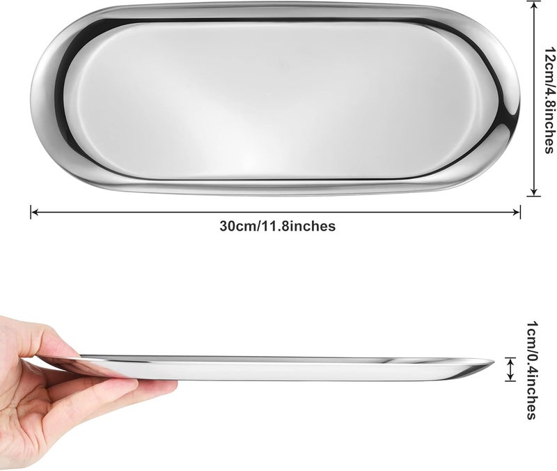 Bidponds 2 Pack Silver Oval Vanity Tray, Stainless Steel Jewelry Tray, Bathroom Tray, Makeup Cosmetic Trays,Towel Napkin Tray,Storage Organizer,11.8 x 4.8 inches (LxW),Large - Image 3