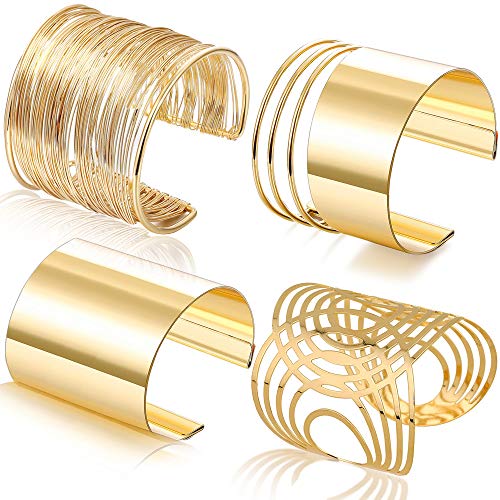 RIOSO 4 Pcs Cuff Bangle Bracelet for Women Open Wide Wire Bracelets Wrist Cuff Wrap Bracelet - Image 1