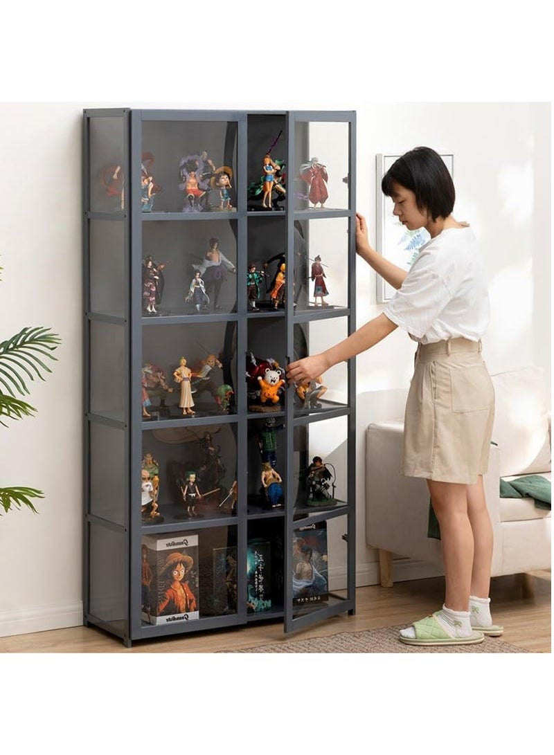 Rubik خزانة عرض مع نوافذ أكريليك وأبواب مزدوجة، رف كتب من الخيزران 5 طبقات لتنظيم التخزين لغرفة المعيشة أو المكتب أو غرفة النوم - رمادي - Image 2