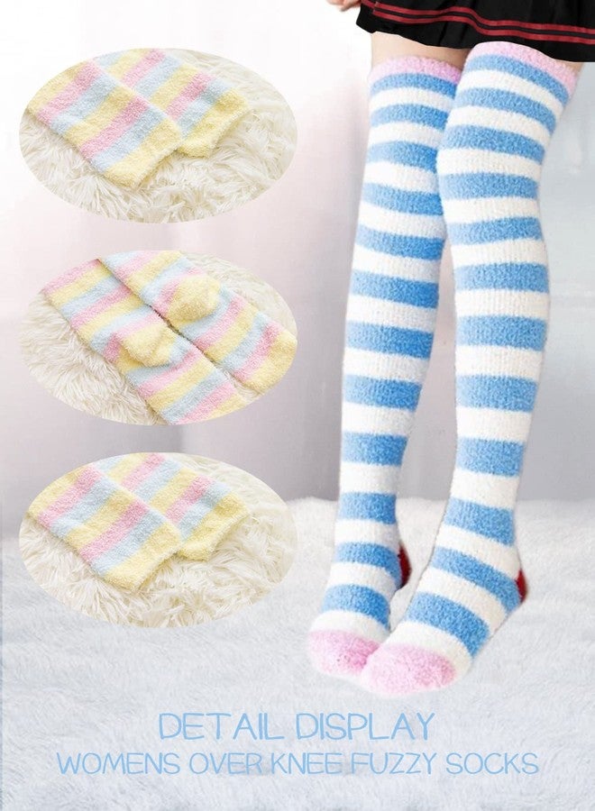 جوارب طويلة مخططة من الصوف المرجاني - جوارب ناعمة ودافئة تصل إلى أعلى الفخذ - عبوة من زوجين - Image 3