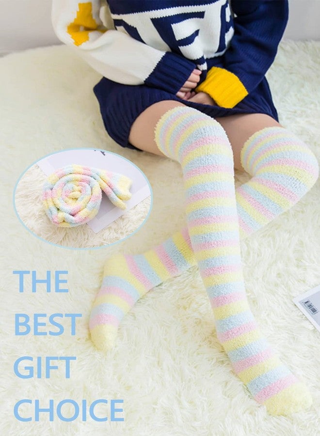 جوارب طويلة مخططة من الصوف المرجاني - جوارب ناعمة ودافئة تصل إلى أعلى الفخذ - عبوة من زوجين - Image 2