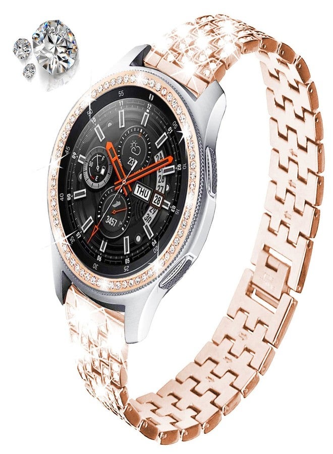 DEALELE Band Compatible with Galaxy Watch 46mm, 22mm Full Diamond Stainless Steel Metal Strap with Bezel Ring Cover Strap Replacement for Samsung Gear S3 Frontier / Classic Women Men (Rose gold) - Image 2