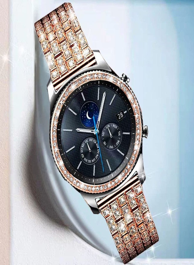 DEALELE Band Compatible with Galaxy Watch 46mm, 22mm Full Diamond Stainless Steel Metal Strap with Bezel Ring Cover Strap Replacement for Samsung Gear S3 Frontier / Classic Women Men (Rose gold) - Image 3