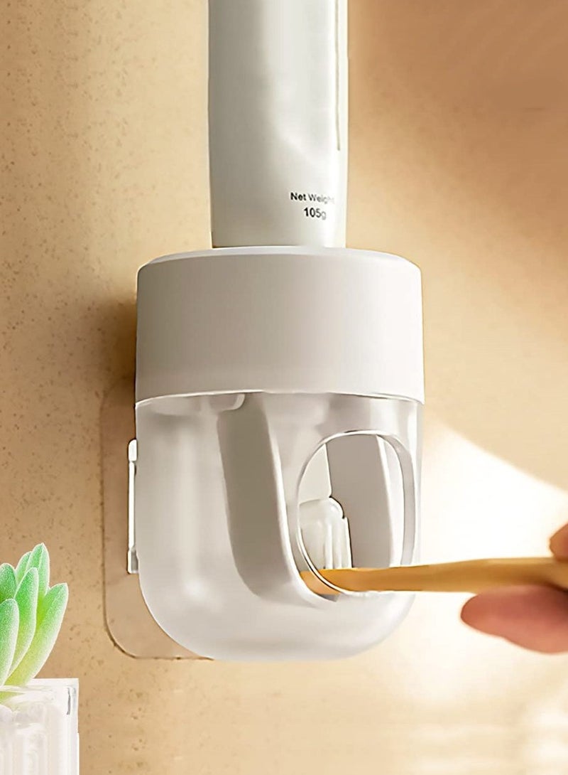 joyzzz Toothpaste Dispenser, Wall Mounted Automatic Toothpaste Squeezer for Kids and Adults, with Strong Adhesive Sticky Hook, White - Image 1