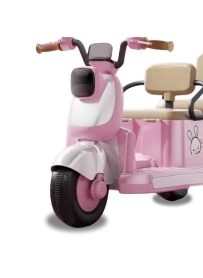 Kids Electric 3-Wheel Ride-On Motorcycle with 2-Seater, Built-in Music & LED Lights, Pink - Image 3