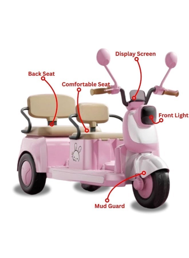 Kids Electric 3-Wheel Ride-On Motorcycle with 2-Seater, Built-in Music & LED Lights, Pink - Image 4