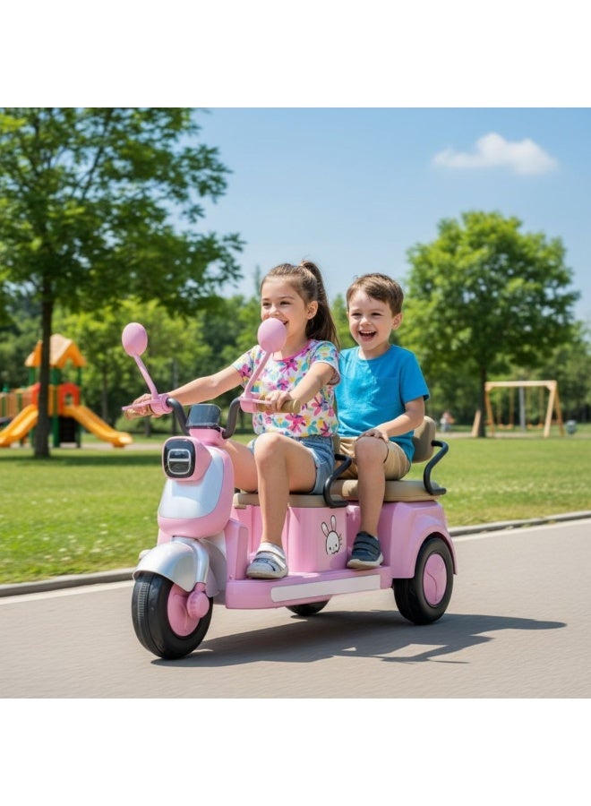 Kids Electric 3-Wheel Ride-On Motorcycle with 2-Seater, Built-in Music & LED Lights, Pink - Image 5