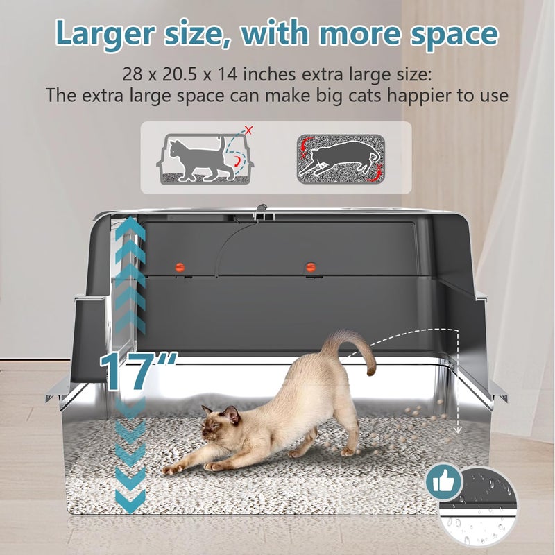KMNSUN XXXL Extra Large Stainless Steel Litter Box with Lid, 28" L x 20.5" W x 17" H Covered Stainless Steel Litter Box, Suitable for Large Cats and Multiple Cats, Non-Sticky, Anti-Leakage, Easy to Clean - Image 3