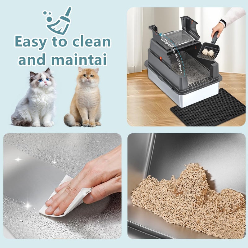 KMNSUN XXXL Extra Large Stainless Steel Litter Box with Lid, 28" L x 20.5" W x 17" H Covered Stainless Steel Litter Box, Suitable for Large Cats and Multiple Cats, Non-Sticky, Anti-Leakage, Easy to Clean - Image 5