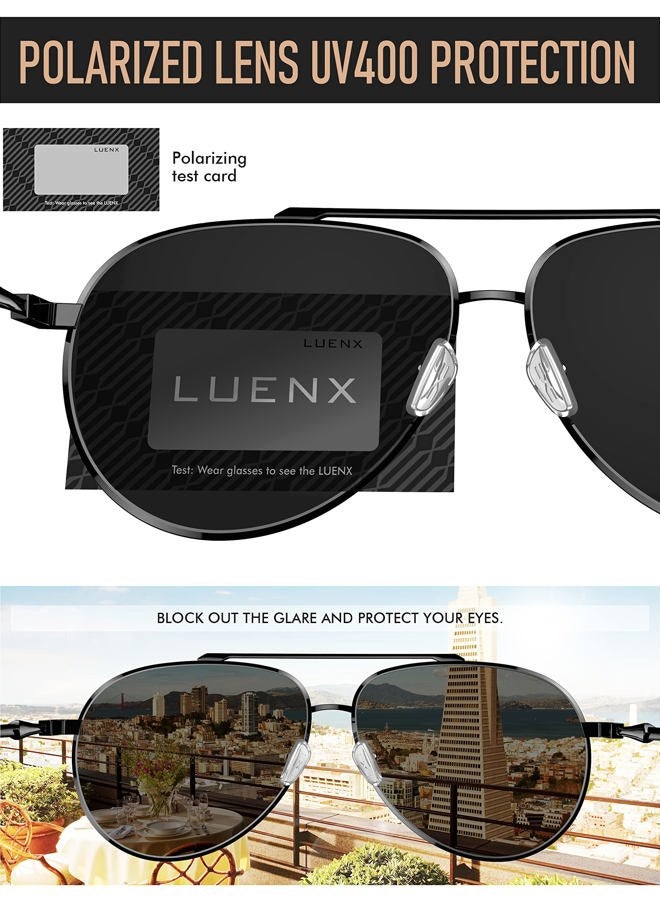 LUENX Aviator Sunglasses for Men Women Polarized - UV400 Protection, Stylish Shades, Driving, Outdoor Activities, Black, L - Image 4