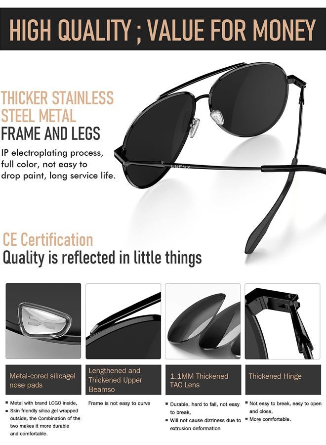 LUENX Aviator Sunglasses for Men Women Polarized - UV400 Protection, Stylish Shades, Driving, Outdoor Activities, Black, L - Image 3