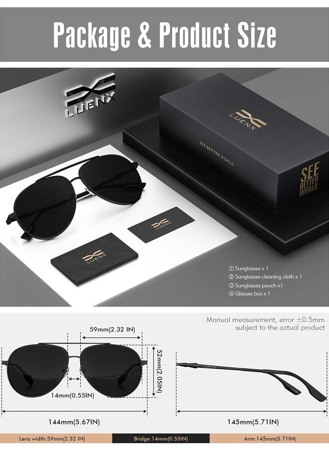 LUENX Aviator Sunglasses for Men Women Polarized - UV400 Protection, Stylish Shades, Driving, Outdoor Activities, Black, L - Image 5