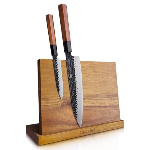 FINDKING Magnetic Knife Block, Teak Wood Utensils Holder, Strong Magnet Stand for Kitchen Counter (10.8 x 8 Inches, Without Knives) - Image 1