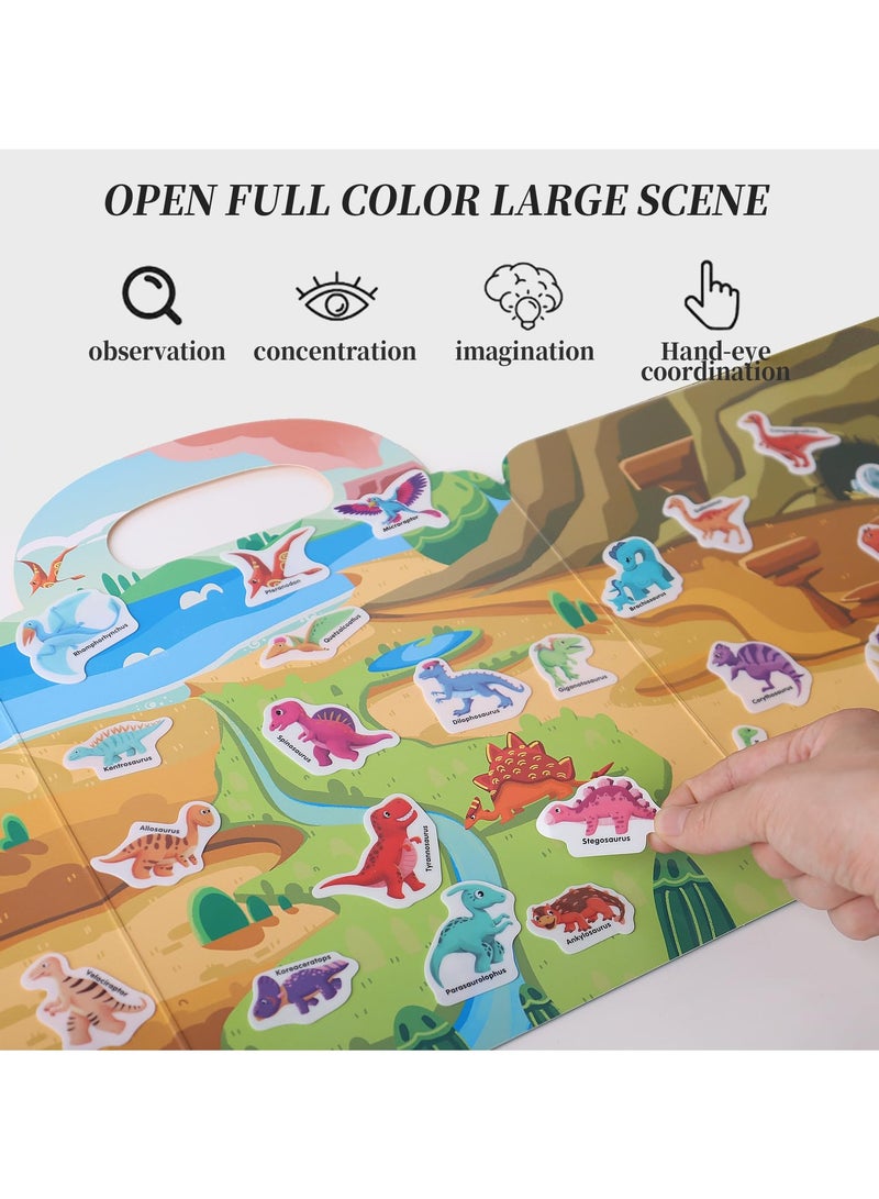 SOLARAE Jelly Stickers Book for Kids 2-4, Reusable Stickers, 4 Scenes Animals, Dinosaurs, Letters, Vegetables and Fruits, Restickable Sticker Book for Kids - Image 3