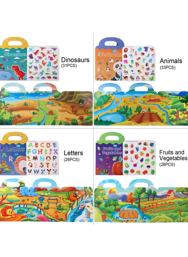 SOLARAE Jelly Stickers Book for Kids 2-4, Reusable Stickers, 4 Scenes Animals, Dinosaurs, Letters, Vegetables and Fruits, Restickable Sticker Book for Kids - Image 2