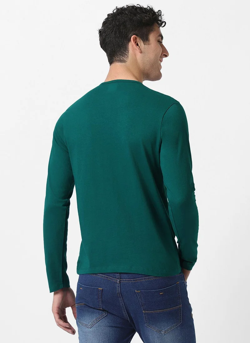 Urbano Fashion  Urbano Fashion Men's Dark Green Solid Henley Neck Slim Fit Cotton T-Shirt for Men | Best Price UAE