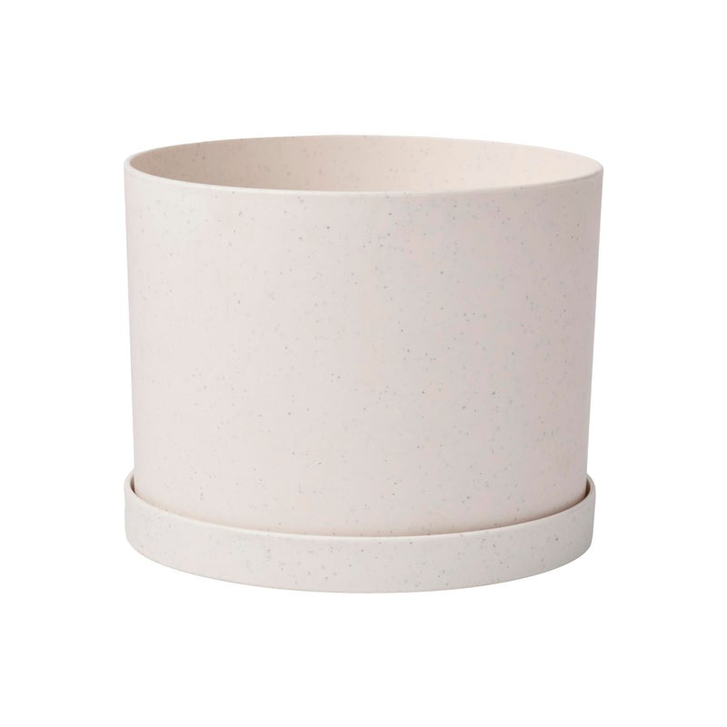 Bloem Mathers 8" Vanilla Bean Round Modern Resin Garden Planter Pot with Drainage Holes and Removable Saucer Tray Included - Image 1