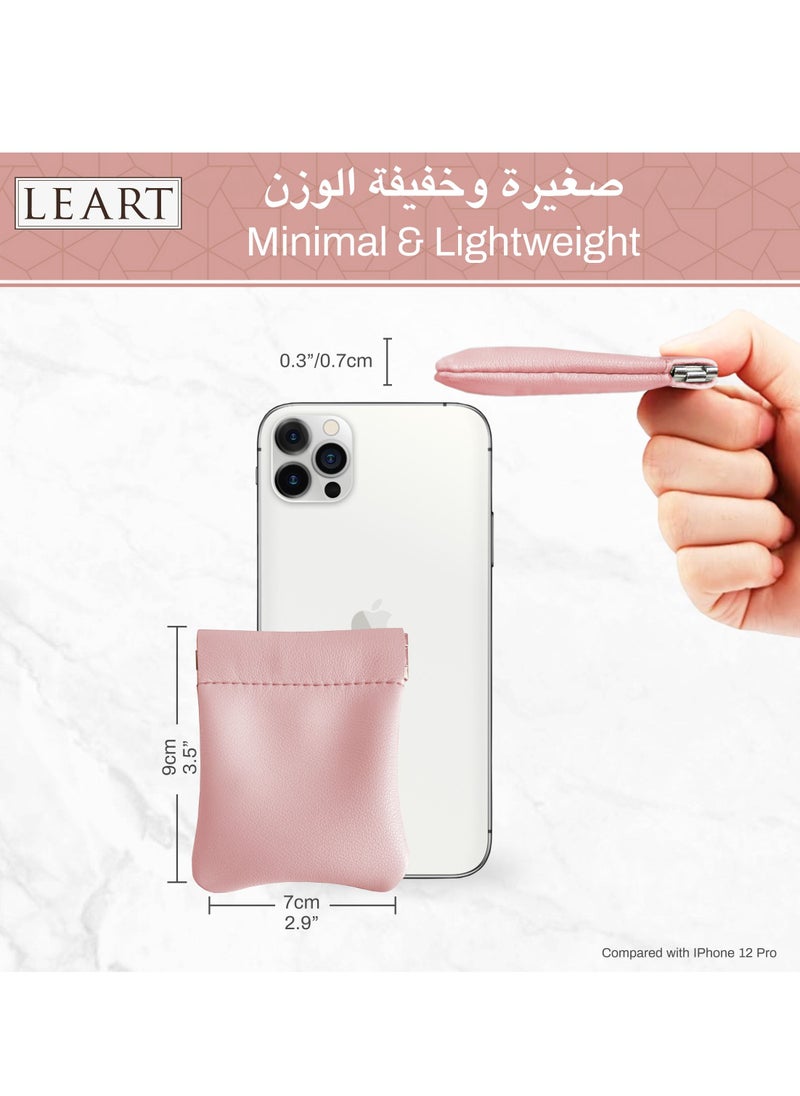 LeArt Leather Squeeze Coin Pouch for Men & Women | Coin Purse | Coin Holder | For Coins, Keys, Earphones, Cards, AirPods, Rosary | Great Gifting Option (Pink)  - Image 4