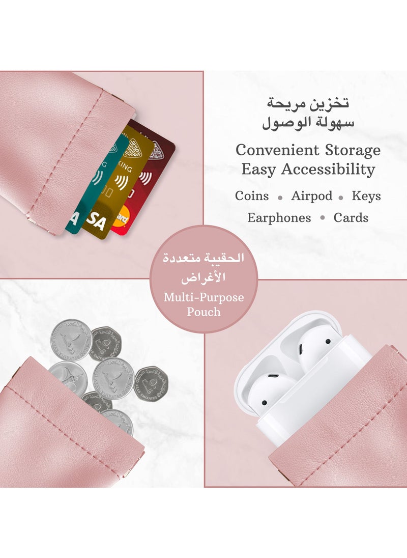 LeArt Leather Squeeze Coin Pouch for Men & Women | Coin Purse | Coin Holder | For Coins, Keys, Earphones, Cards, AirPods, Rosary | Great Gifting Option (Pink)  - Image 2