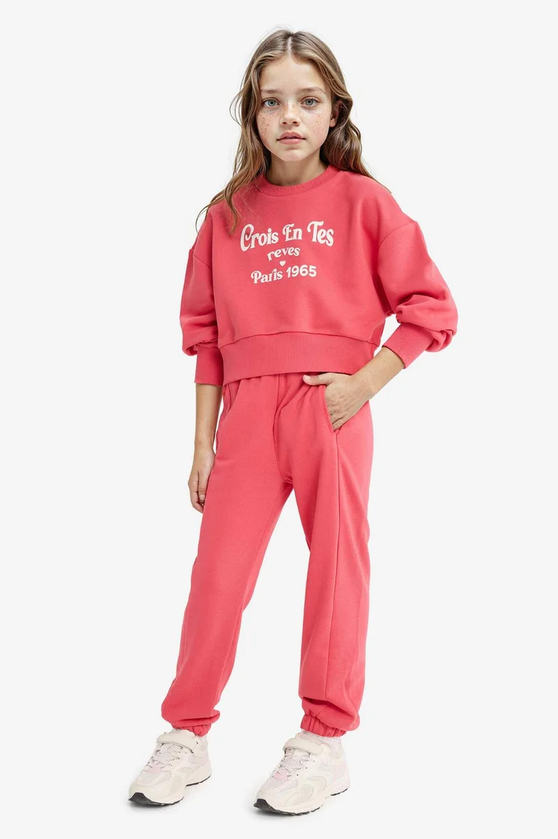 ديفاكتو Girl Printed Sweatshirt Sweatpants 2 Piece Set